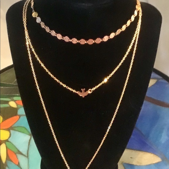 🥳SOLD! TRIPLE LAYER BOHO NECKLACE DOVE 🕊 PINK - Picture 2 of 5